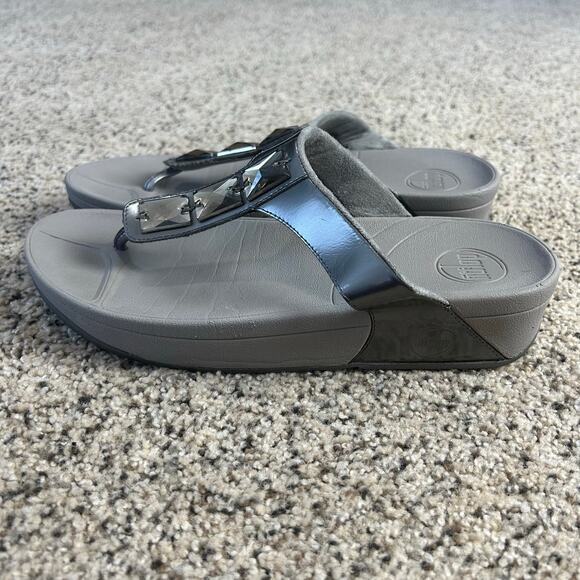Fitflop Walkstar Jeweled Sandals Size 9 Gray Toe Post Thong - Picture 2 of 8